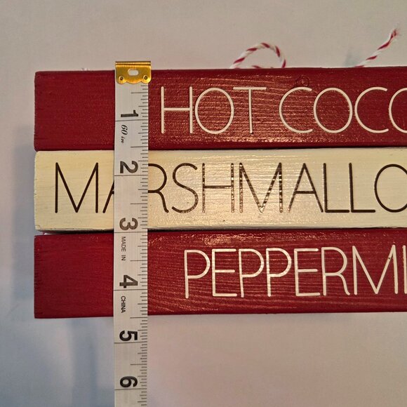 Rustic Holiday Wooden Block Décor – Hot Cocoa, Marshmallow, Peppermint – Handpai - Picture 8 of 9